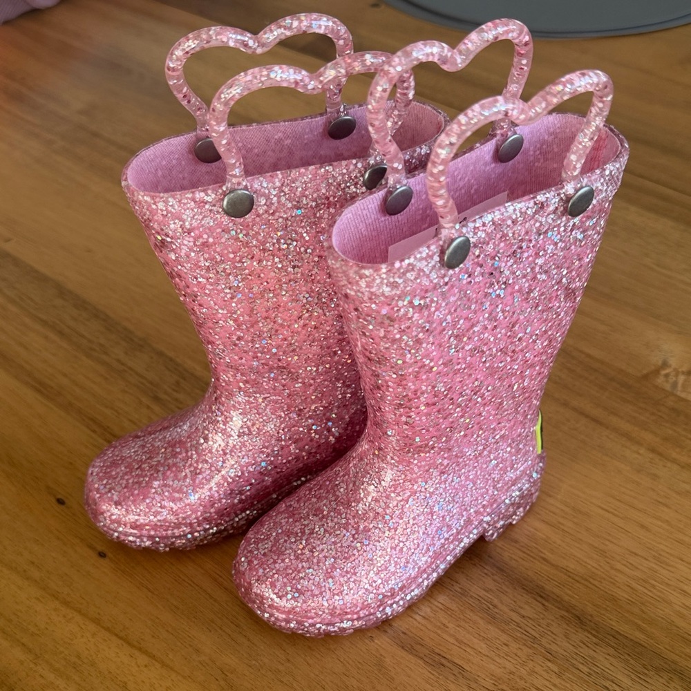 Pink Glitter Rain Boots with Heart Handles and Lights Up Size 5 by Western Chief